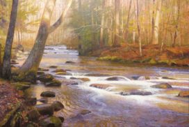 Painting of Oconaluftee River in Great Smoky Mountains National Park by North Carolina artist Jeremy Sams