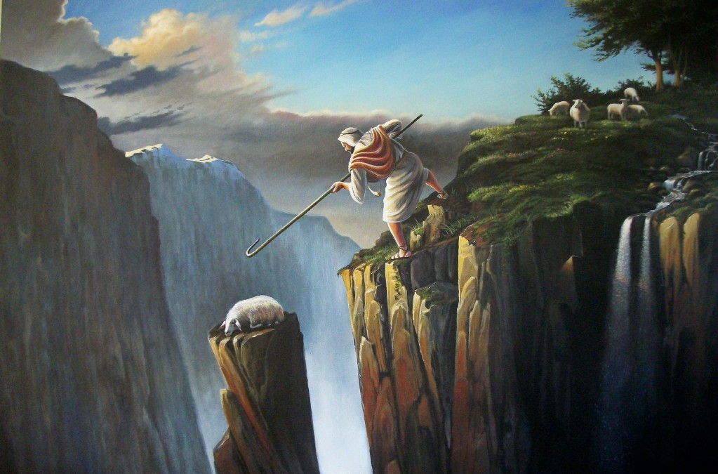 painting of the Good Shepherd finding the lost sheep by North Carolina artist, Jeremy sams