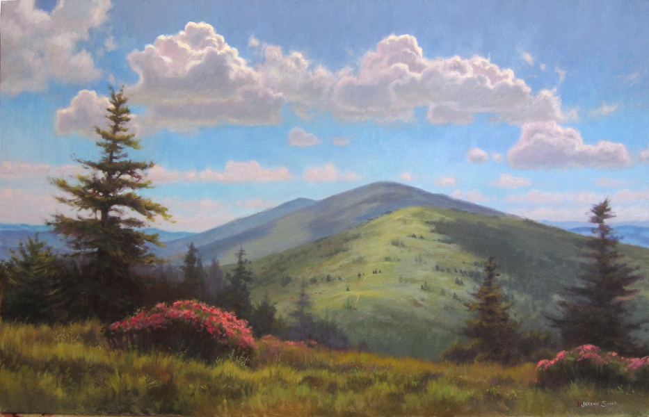 painting of rhododendrons on roan mountain by North Carolina artist Jeremy Sams