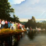 painting of Cane River revival baptism by North Carolina artist, Jeremy Sams