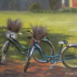 Sunshine farm Lavender Garden plein air painting of bicycles with baskets of lavender