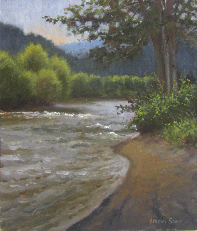 plein air painting of the New River at Todd, NC