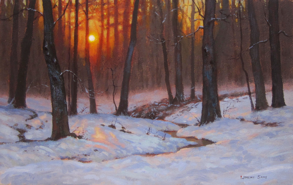 evening snow painting by North Carolina artist, Jeremy Sams