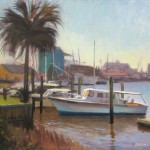 Plein air Painting on Restaurant Row at the old yacht harbor in Southport, NC by North Carolina artist Jeremy Sams