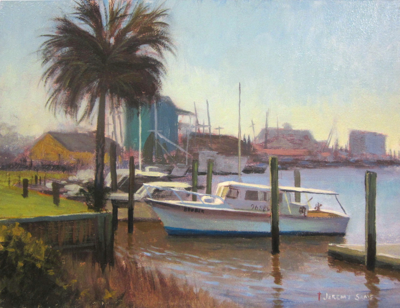 Plein air Painting on Restaurant Row at the old yacht harbor in Southport, NC by North Carolina artist Jeremy Sams