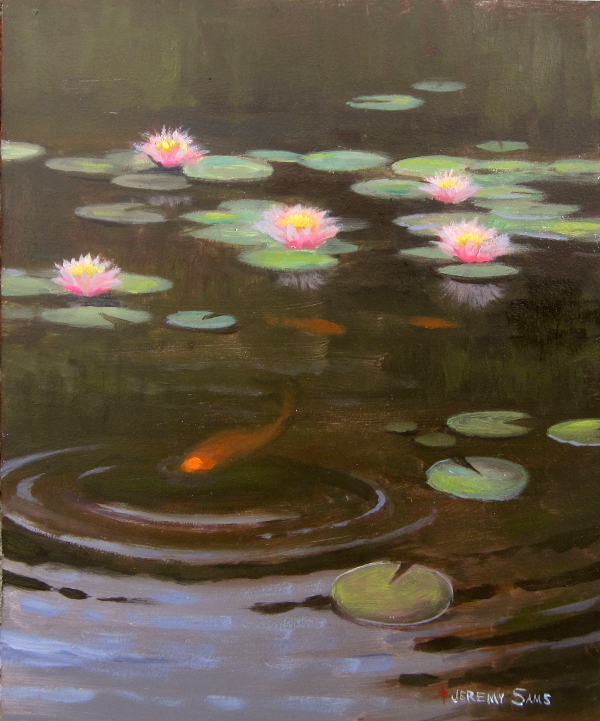 Koi pond plein air painting in Kinston by North Carolina artist Jeremy Sams