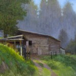 farm and barns woodshed Burnsville plein air painting by North Carolina artist Jeremy Sams