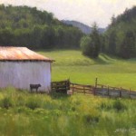 plein air painting of barn and calf in mountains of NC by North Carolina artist Jeremy Sams
