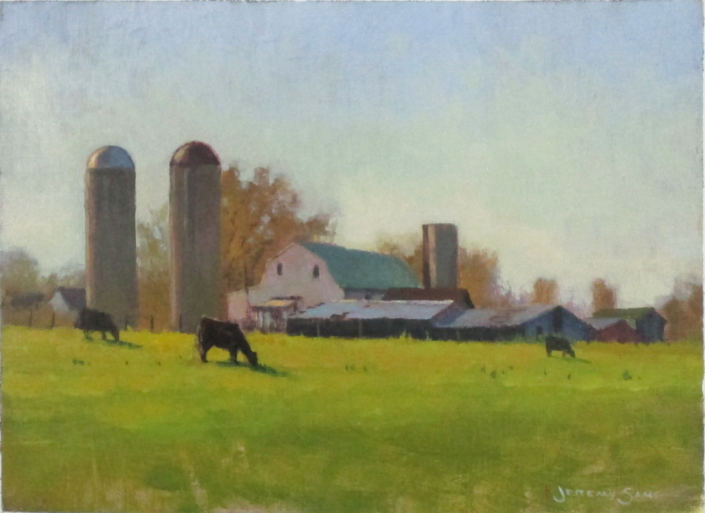 barn farm plein air painting by North Carolina artist Jeremy Sams