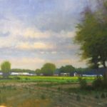 plein air painting of green fields near Kinston by North Carolina artist Jeremy Sams