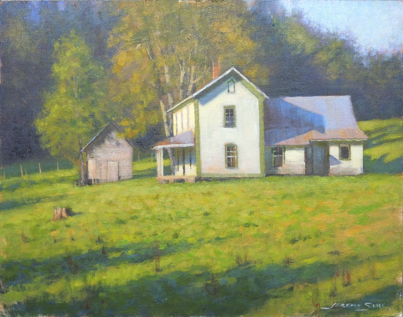 plein air painting of homestead in Ashe County by North Carolina artist Jeremy Sams