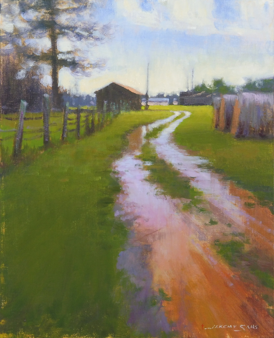plein air painting of eastern north carolina farm after the rain