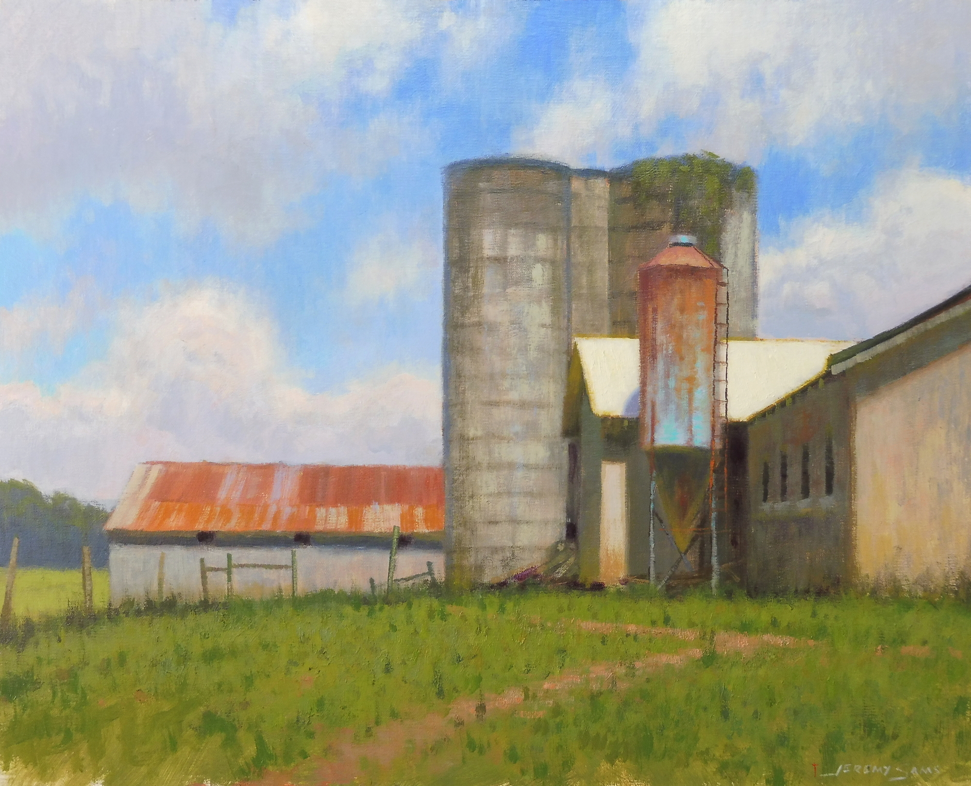 plein air painting of barn and siloh in Virginia by North Carolina artist Jeremy Sams