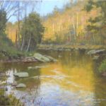 plein air painting of Watauga River in autumn by North Carolina artist Jeremy Sams
