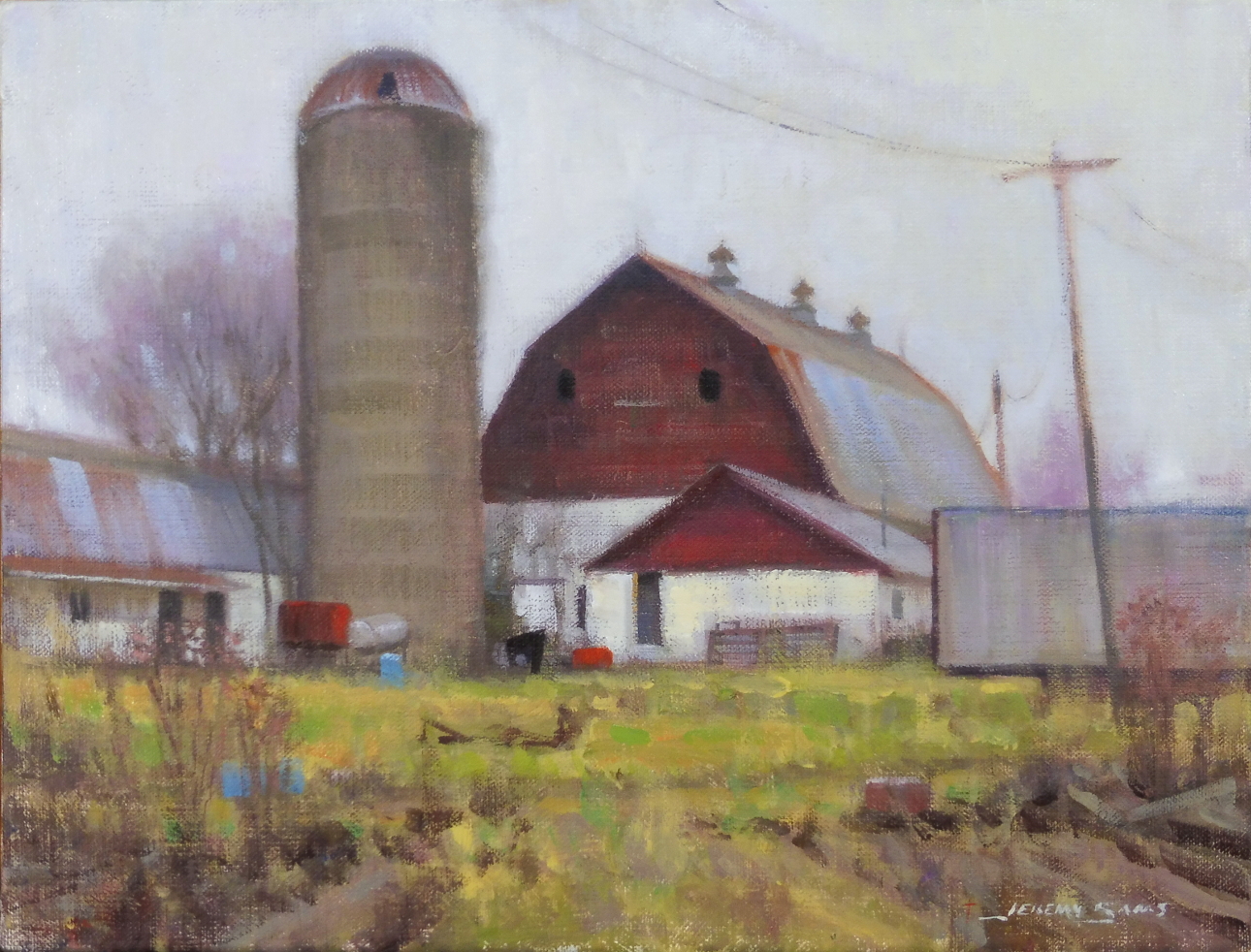 plein air painting of farm cold day by North Carolina artist Jeremy Sams