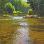 plein air painting of Toe River reflections by North Carolina artist Jeremy Sams